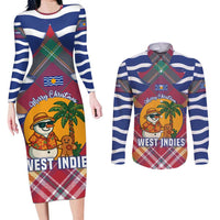 West Indies Christmas Couples Matching Long Sleeve Bodycon Dress and Long Sleeve Button Shirt with Tropical Snowman Palm Tree Gingerbread and Plaid Design - Wonder Print Shop