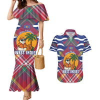 West Indies Christmas Couples Matching Mermaid Dress and Hawaiian Shirt with Tropical Snowman Palm Tree Gingerbread and Plaid Design - Wonder Print Shop
