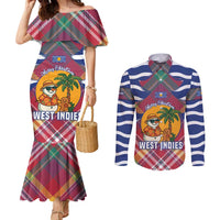 West Indies Christmas Couples Matching Mermaid Dress and Long Sleeve Button Shirt with Tropical Snowman Palm Tree Gingerbread and Plaid Design - Wonder Print Shop