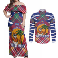 West Indies Christmas Couples Matching Off Shoulder Maxi Dress and Long Sleeve Button Shirt with Tropical Snowman Palm Tree Gingerbread and Plaid Design - Wonder Print Shop