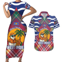 West Indies Christmas Couples Matching Short Sleeve Bodycon Dress and Hawaiian Shirt with Tropical Snowman Palm Tree Gingerbread and Plaid Design - Wonder Print Shop