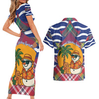 West Indies Christmas Couples Matching Short Sleeve Bodycon Dress and Hawaiian Shirt with Tropical Snowman Palm Tree Gingerbread and Plaid Design - Wonder Print Shop