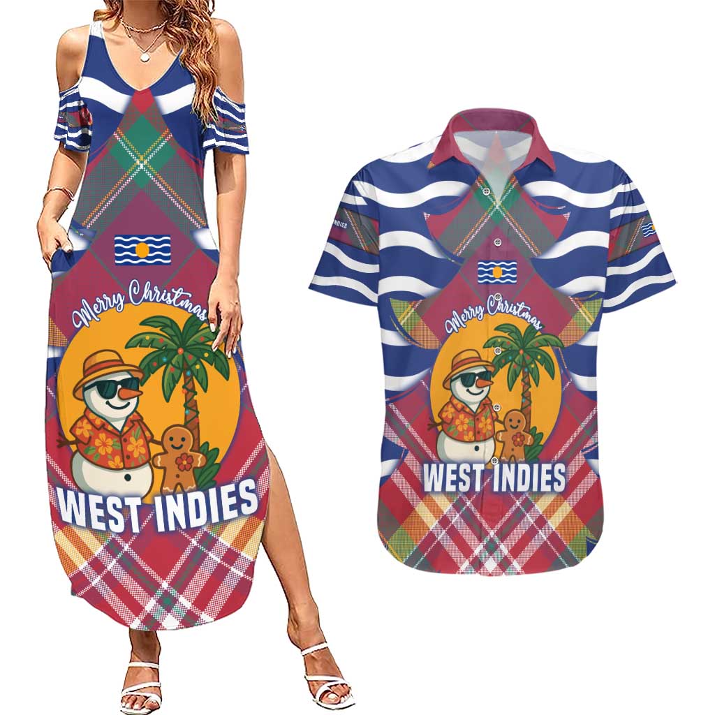 West Indies Christmas Couples Matching Summer Maxi Dress and Hawaiian Shirt with Tropical Snowman Palm Tree Gingerbread and Plaid Design - Wonder Print Shop