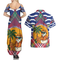 West Indies Christmas Couples Matching Summer Maxi Dress and Hawaiian Shirt with Tropical Snowman Palm Tree Gingerbread and Plaid Design - Wonder Print Shop