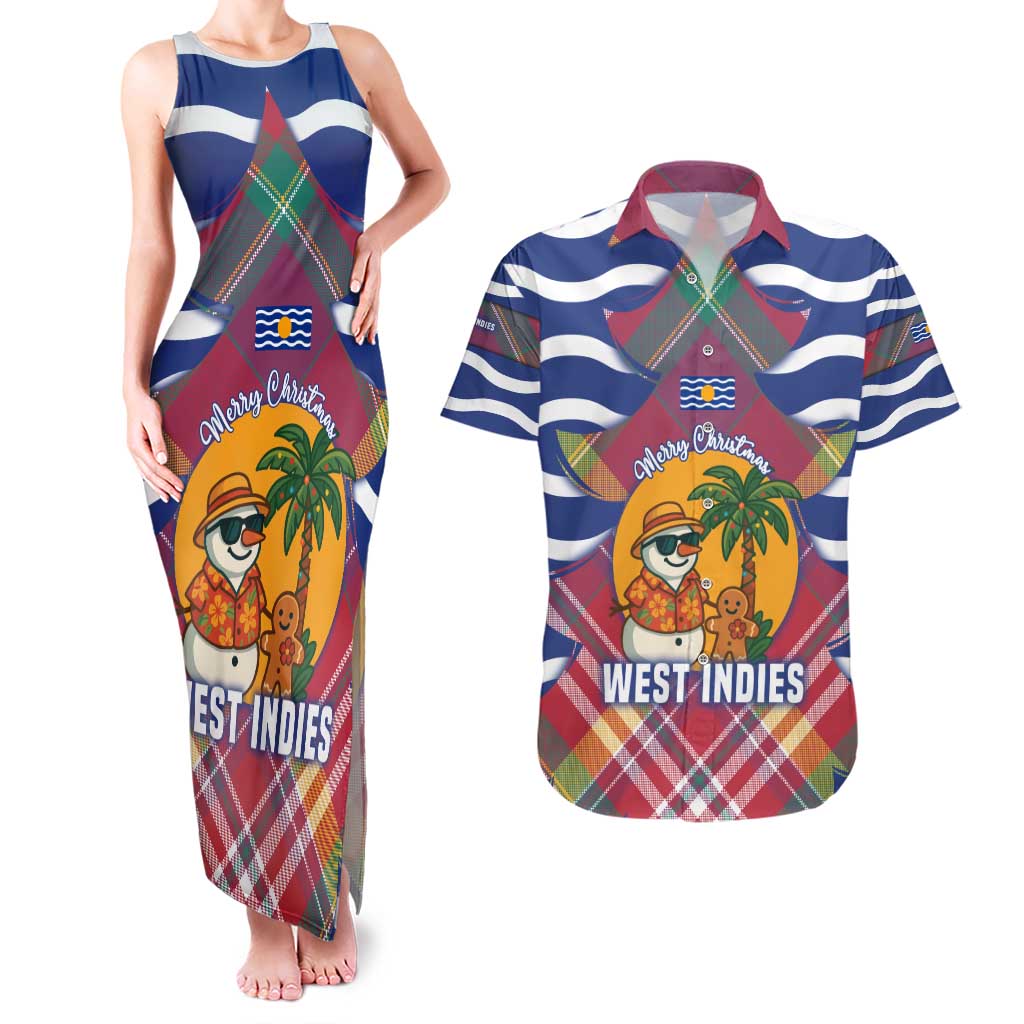West Indies Christmas Couples Matching Tank Maxi Dress and Hawaiian Shirt with Tropical Snowman Palm Tree Gingerbread and Plaid Design - Wonder Print Shop