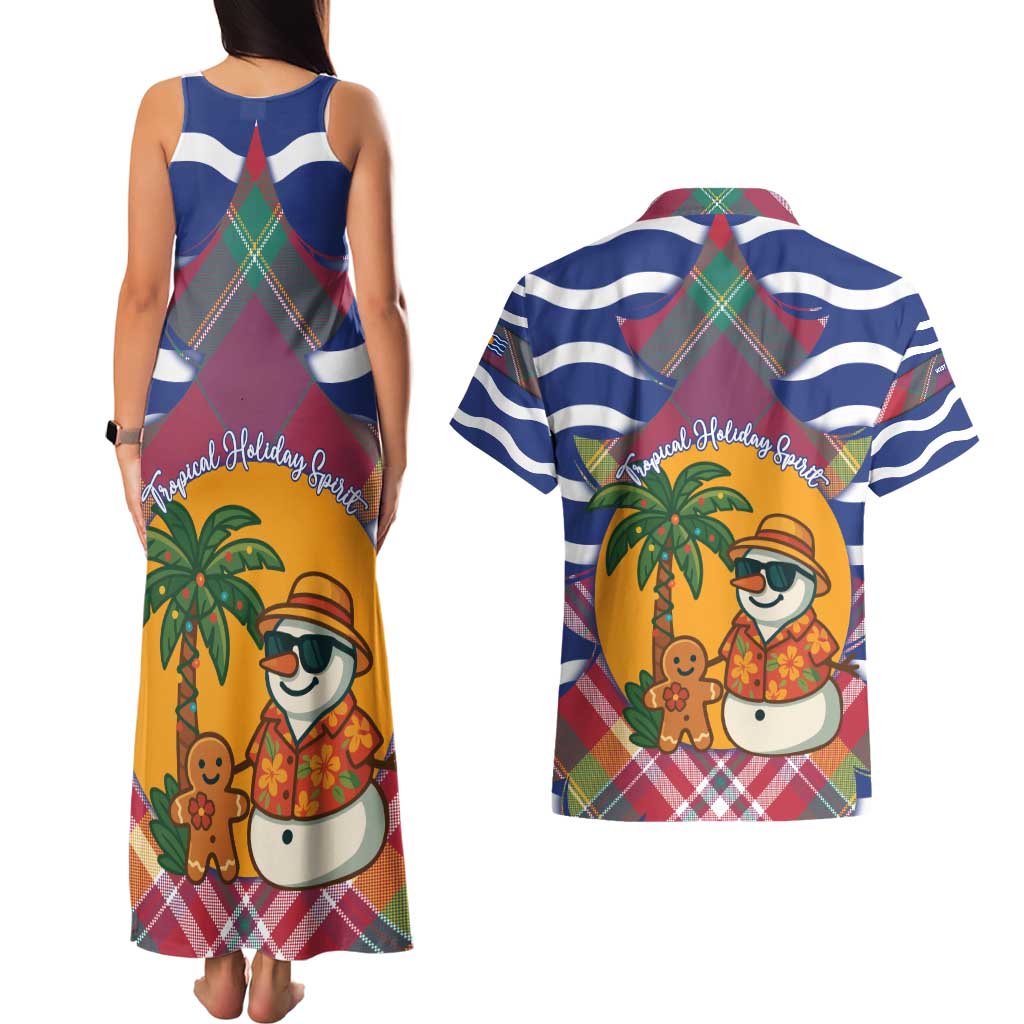 West Indies Christmas Couples Matching Tank Maxi Dress and Hawaiian Shirt with Tropical Snowman Palm Tree Gingerbread and Plaid Design - Wonder Print Shop