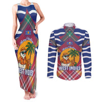 West Indies Christmas Couples Matching Tank Maxi Dress and Long Sleeve Button Shirt with Tropical Snowman Palm Tree Gingerbread and Plaid Design - Wonder Print Shop