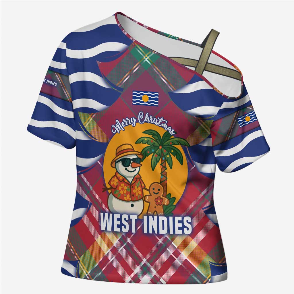 West Indies Christmas Cross Shoulder Shirt with Tropical Snowman Palm Tree Gingerbread and Plaid Design - Wonder Print Shop