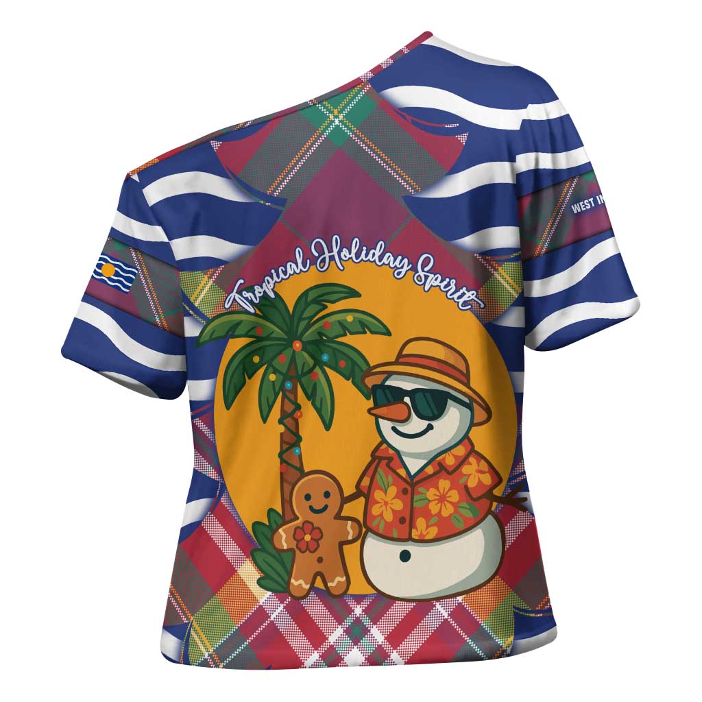 West Indies Christmas Cross Shoulder Shirt with Tropical Snowman Palm Tree Gingerbread and Plaid Design - Wonder Print Shop