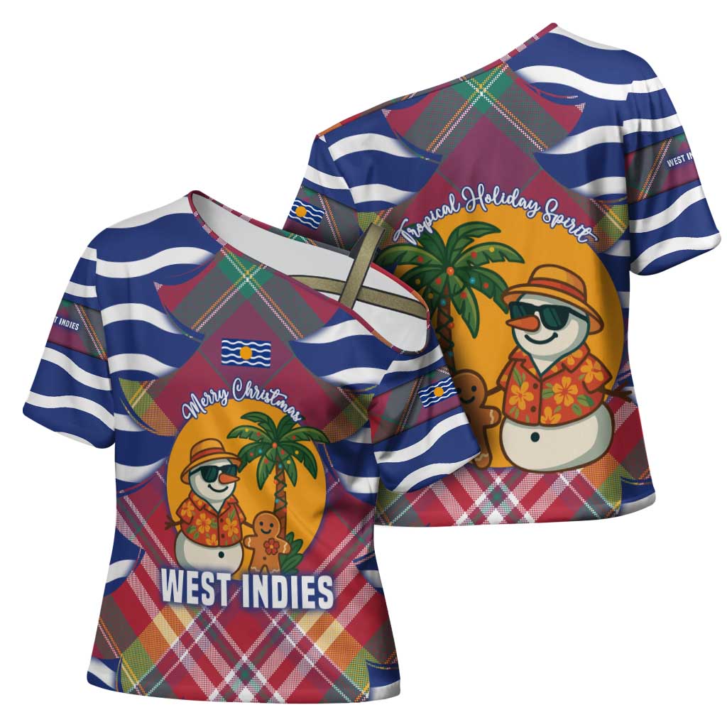 West Indies Christmas Cross Shoulder Shirt with Tropical Snowman Palm Tree Gingerbread and Plaid Design - Wonder Print Shop