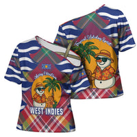 West Indies Christmas Cross Shoulder Shirt with Tropical Snowman Palm Tree Gingerbread and Plaid Design - Wonder Print Shop