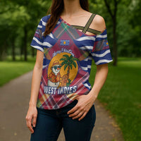 West Indies Christmas Cross Shoulder Shirt with Tropical Snowman Palm Tree Gingerbread and Plaid Design - Wonder Print Shop