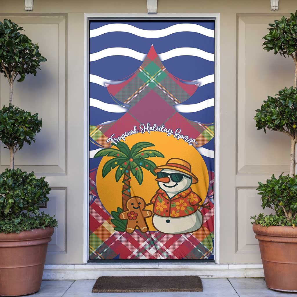 West Indies Christmas Door Cover with Tropical Snowman Palm Tree Gingerbread and Plaid Design - Wonder Print Shop