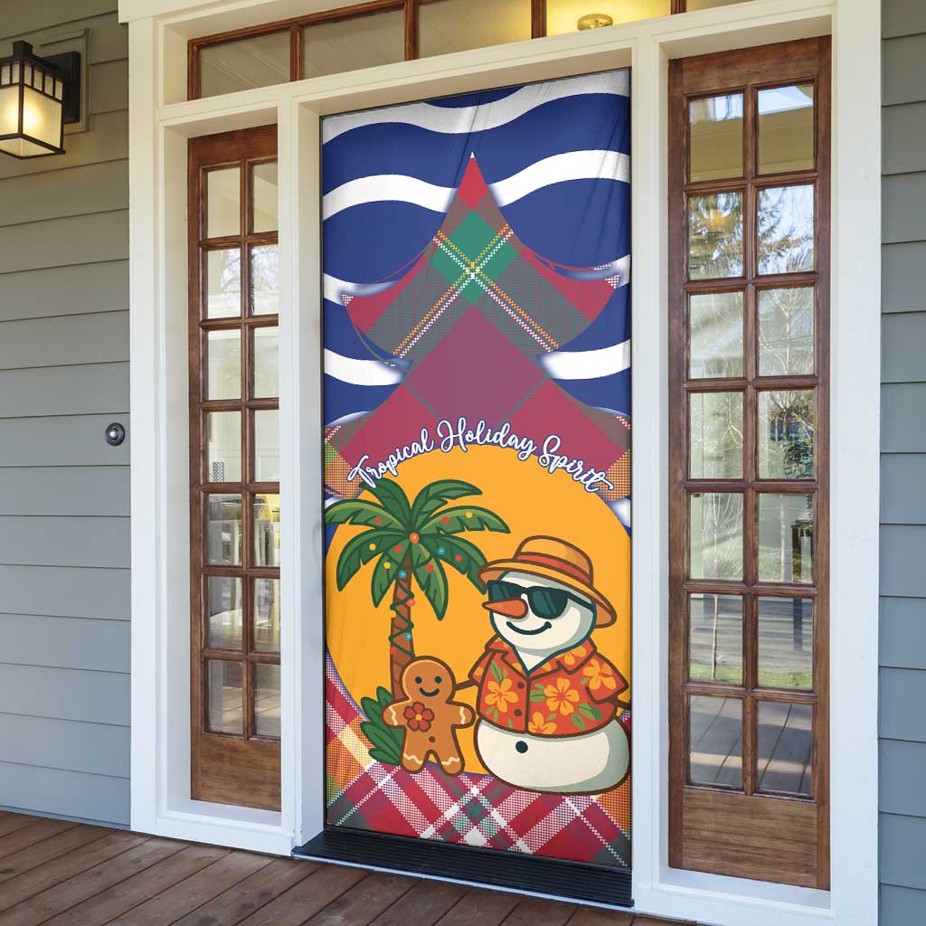 West Indies Christmas Door Cover with Tropical Snowman Palm Tree Gingerbread and Plaid Design - Wonder Print Shop