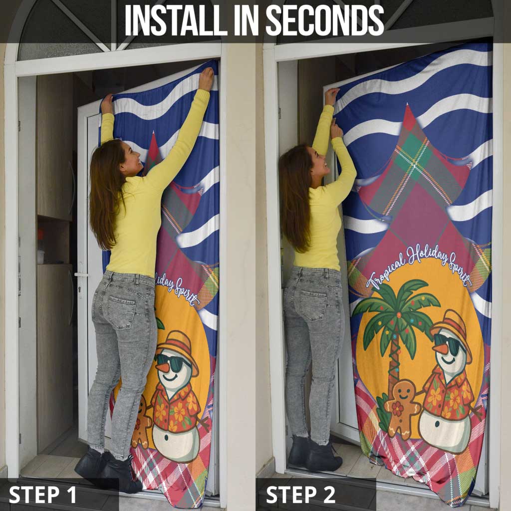 West Indies Christmas Door Cover with Tropical Snowman Palm Tree Gingerbread and Plaid Design - Wonder Print Shop