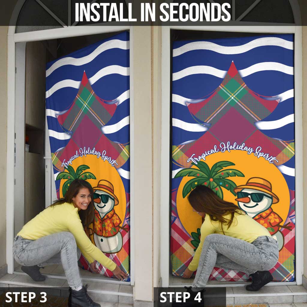 West Indies Christmas Door Cover with Tropical Snowman Palm Tree Gingerbread and Plaid Design - Wonder Print Shop