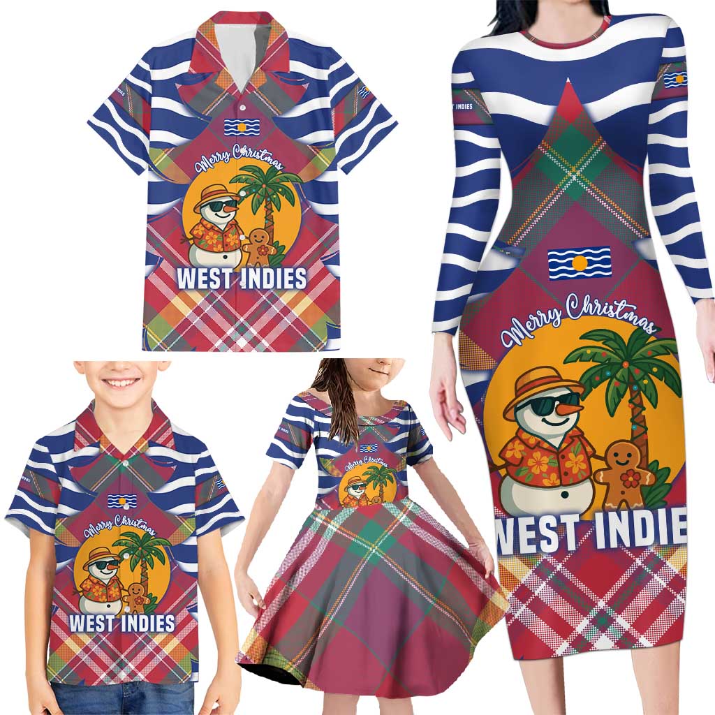 West Indies Christmas Family Matching Long Sleeve Bodycon Dress and Hawaiian Shirt with Tropical Snowman Palm Tree Gingerbread and Plaid Design - Wonder Print Shop