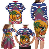 West Indies Christmas Family Matching Long Sleeve Bodycon Dress and Hawaiian Shirt with Tropical Snowman Palm Tree Gingerbread and Plaid Design - Wonder Print Shop