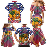 West Indies Christmas Family Matching Mermaid Dress and Hawaiian Shirt with Tropical Snowman Palm Tree Gingerbread and Plaid Design - Wonder Print Shop
