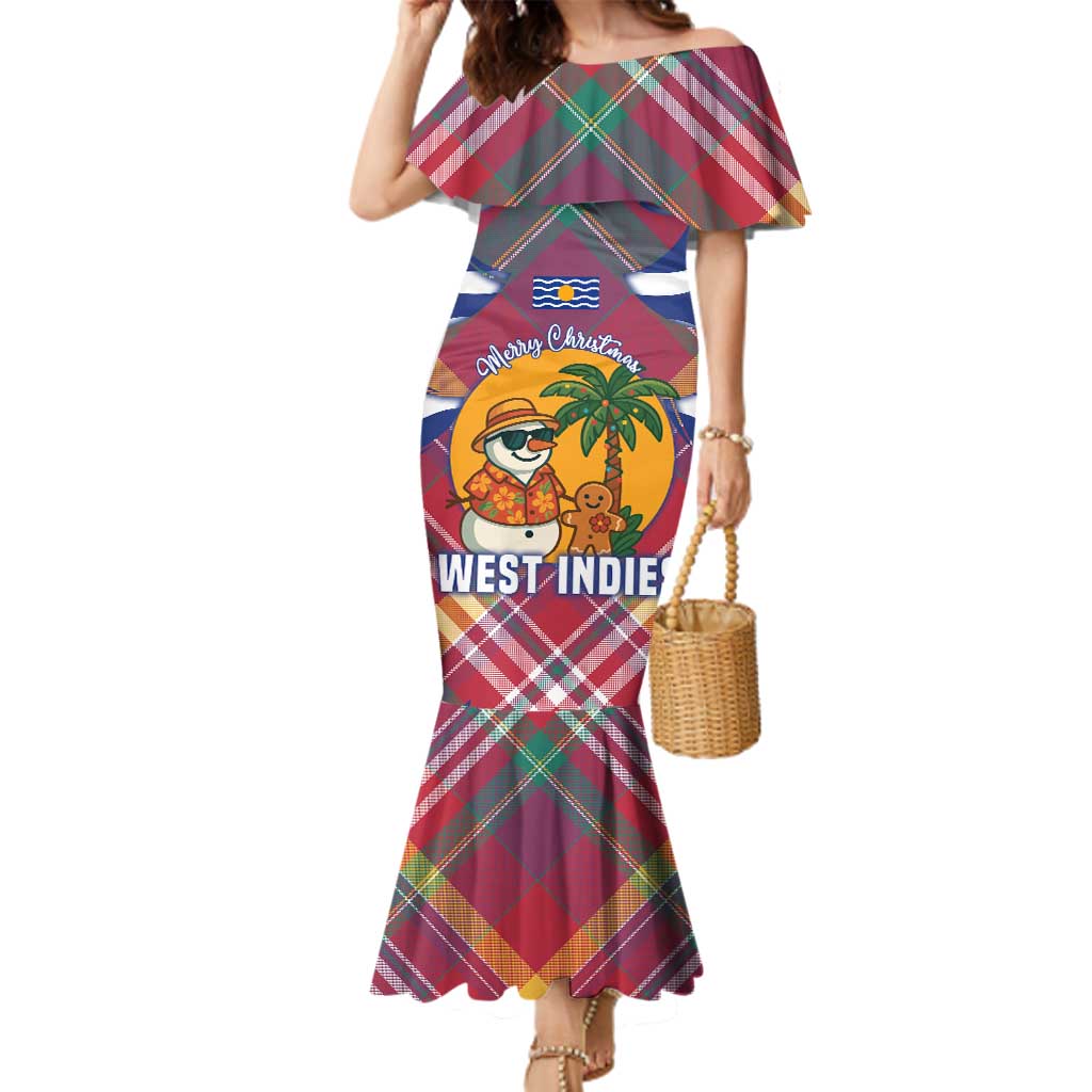 West Indies Christmas Family Matching Mermaid Dress and Hawaiian Shirt with Tropical Snowman Palm Tree Gingerbread and Plaid Design - Wonder Print Shop