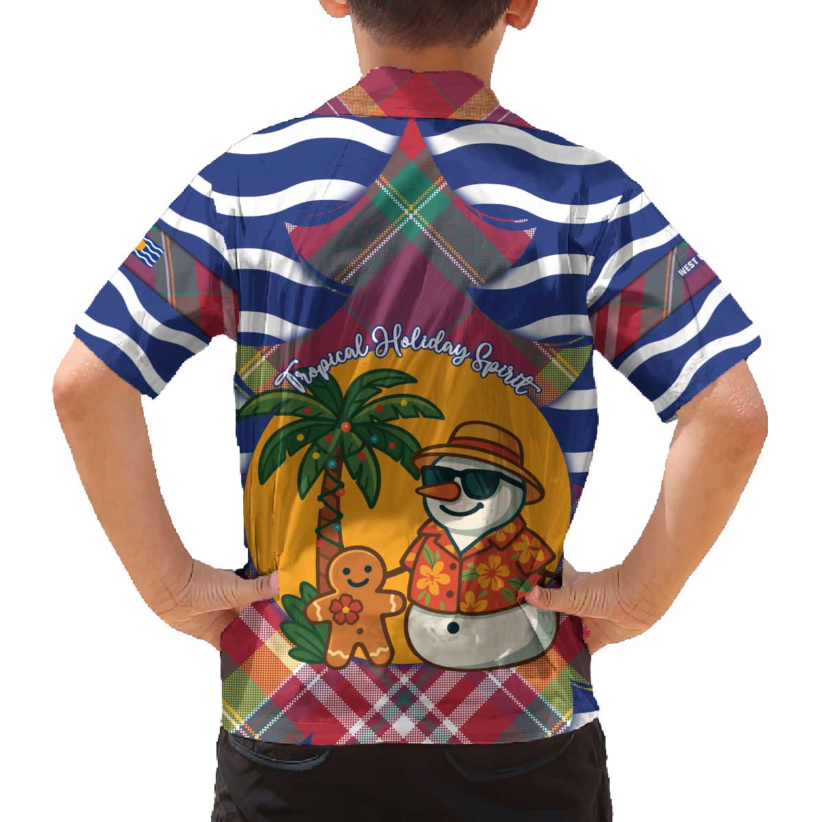 West Indies Christmas Family Matching Off The Shoulder Long Sleeve Dress and Hawaiian Shirt with Tropical Snowman Palm Tree Gingerbread and Plaid Design - Wonder Print Shop