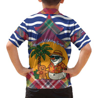 West Indies Christmas Family Matching Off The Shoulder Long Sleeve Dress and Hawaiian Shirt with Tropical Snowman Palm Tree Gingerbread and Plaid Design - Wonder Print Shop