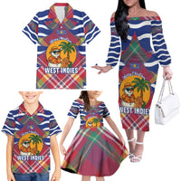 West Indies Christmas Family Matching Off The Shoulder Long Sleeve Dress and Hawaiian Shirt with Tropical Snowman Palm Tree Gingerbread and Plaid Design - Wonder Print Shop