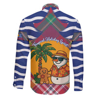 West Indies Christmas Family Matching Off The Shoulder Long Sleeve Dress and Hawaiian Shirt with Tropical Snowman Palm Tree Gingerbread and Plaid Design - Wonder Print Shop