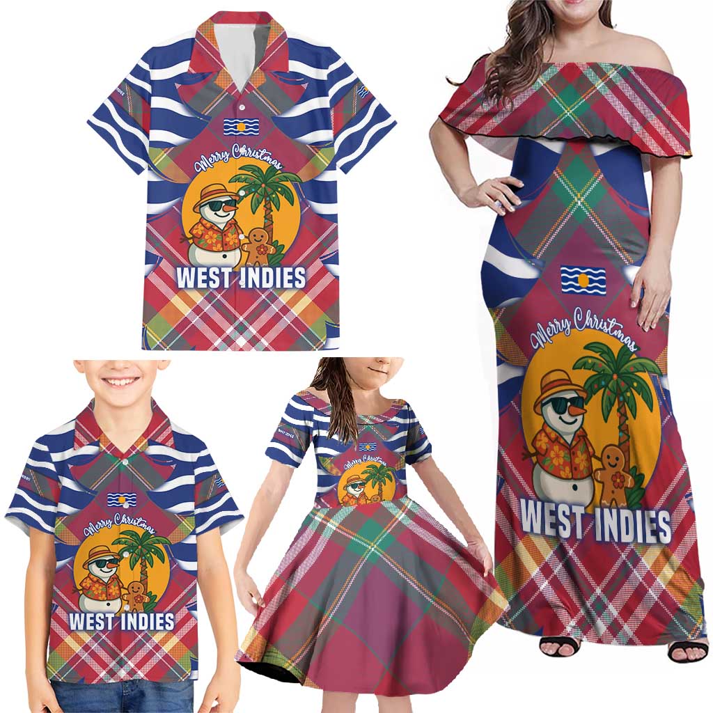 West Indies Christmas Family Matching Off Shoulder Maxi Dress and Hawaiian Shirt with Tropical Snowman Palm Tree Gingerbread and Plaid Design - Wonder Print Shop