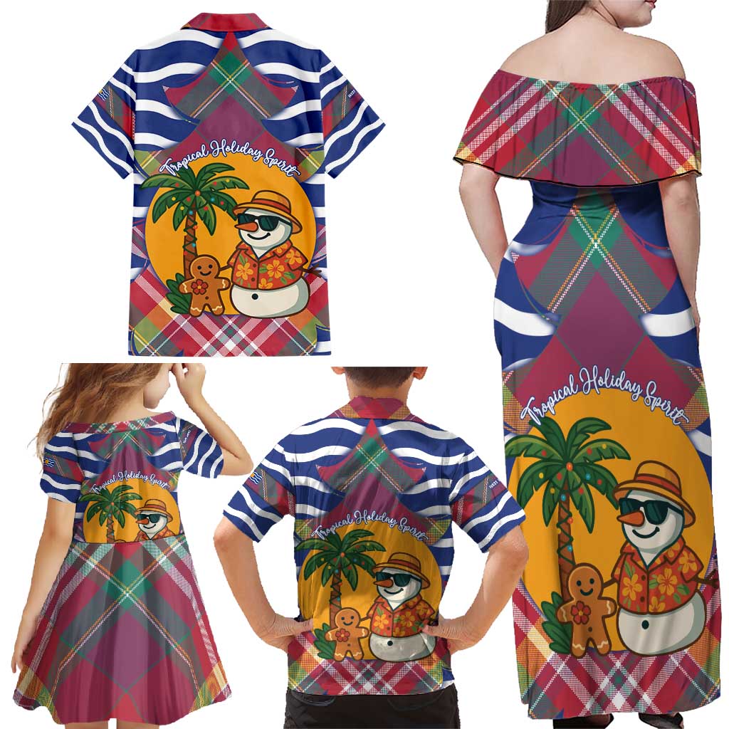 West Indies Christmas Family Matching Off Shoulder Maxi Dress and Hawaiian Shirt with Tropical Snowman Palm Tree Gingerbread and Plaid Design - Wonder Print Shop