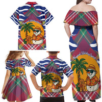 West Indies Christmas Family Matching Off Shoulder Maxi Dress and Hawaiian Shirt with Tropical Snowman Palm Tree Gingerbread and Plaid Design - Wonder Print Shop