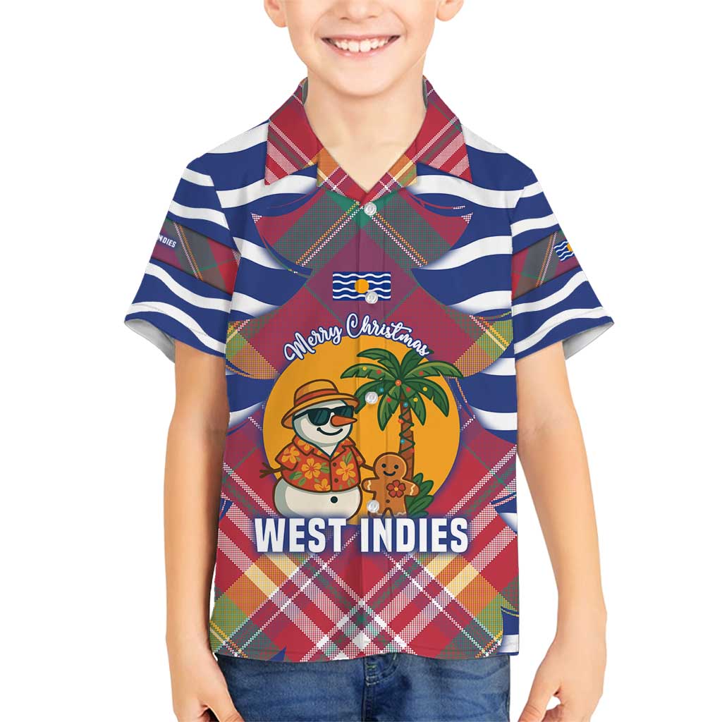 West Indies Christmas Family Matching Off Shoulder Maxi Dress and Hawaiian Shirt with Tropical Snowman Palm Tree Gingerbread and Plaid Design - Wonder Print Shop