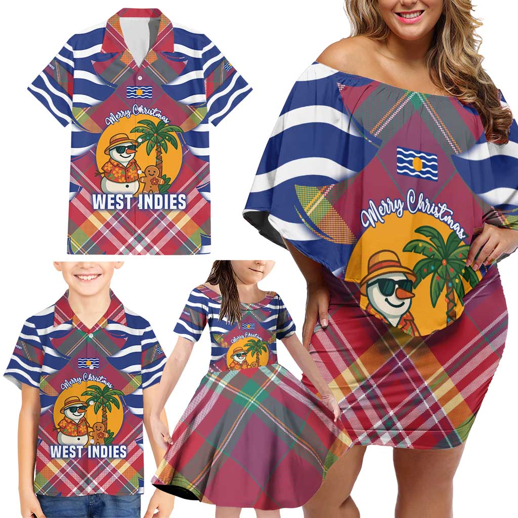 West Indies Christmas Family Matching Off Shoulder Short Dress and Hawaiian Shirt with Tropical Snowman Palm Tree Gingerbread and Plaid Design - Wonder Print Shop