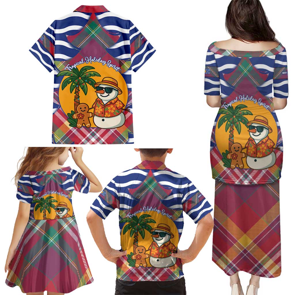 West Indies Christmas Family Matching Puletasi and Hawaiian Shirt with Tropical Snowman Palm Tree Gingerbread and Plaid Design - Wonder Print Shop