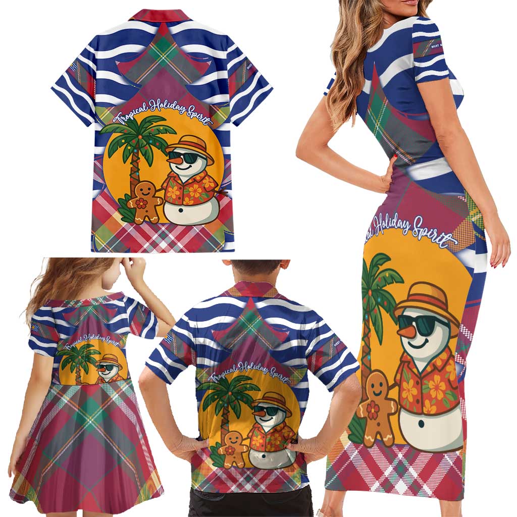 West Indies Christmas Family Matching Short Sleeve Bodycon Dress and Hawaiian Shirt with Tropical Snowman Palm Tree Gingerbread and Plaid Design - Wonder Print Shop