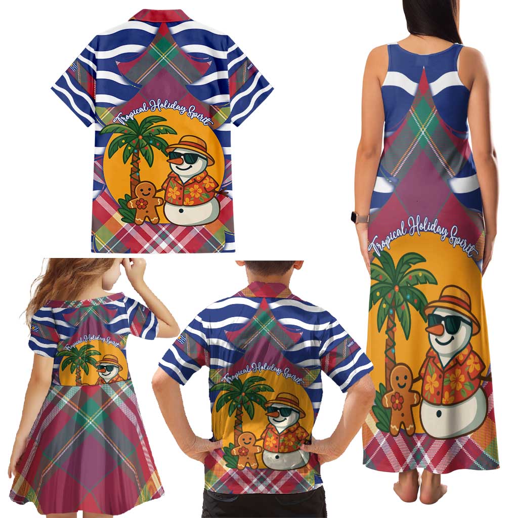 West Indies Christmas Family Matching Tank Maxi Dress and Hawaiian Shirt with Tropical Snowman Palm Tree Gingerbread and Plaid Design - Wonder Print Shop