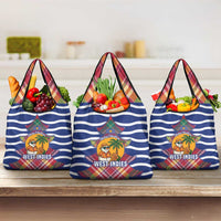 West Indies Christmas Grocery Bag with Tropical Snowman Palm Tree Gingerbread and Plaid Design - Wonder Print Shop