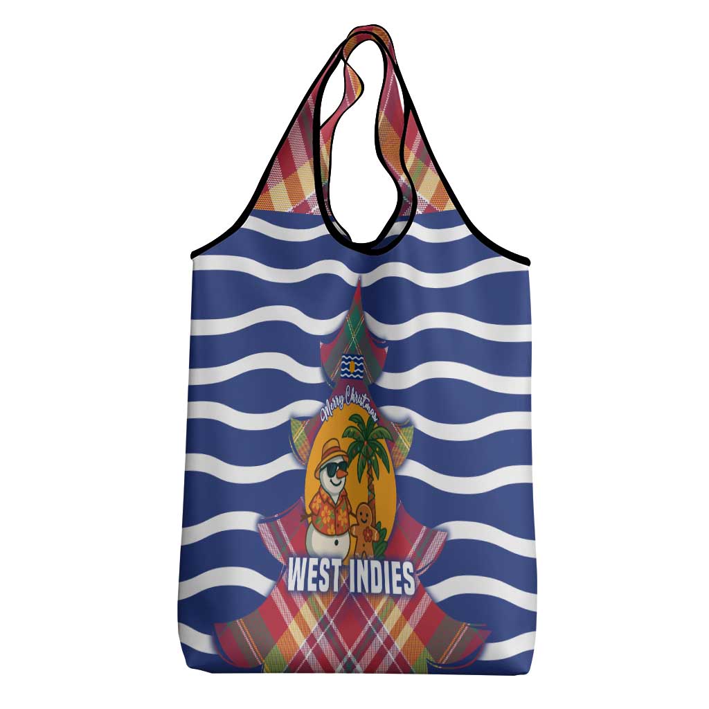 West Indies Christmas Grocery Bag with Tropical Snowman Palm Tree Gingerbread and Plaid Design - Wonder Print Shop