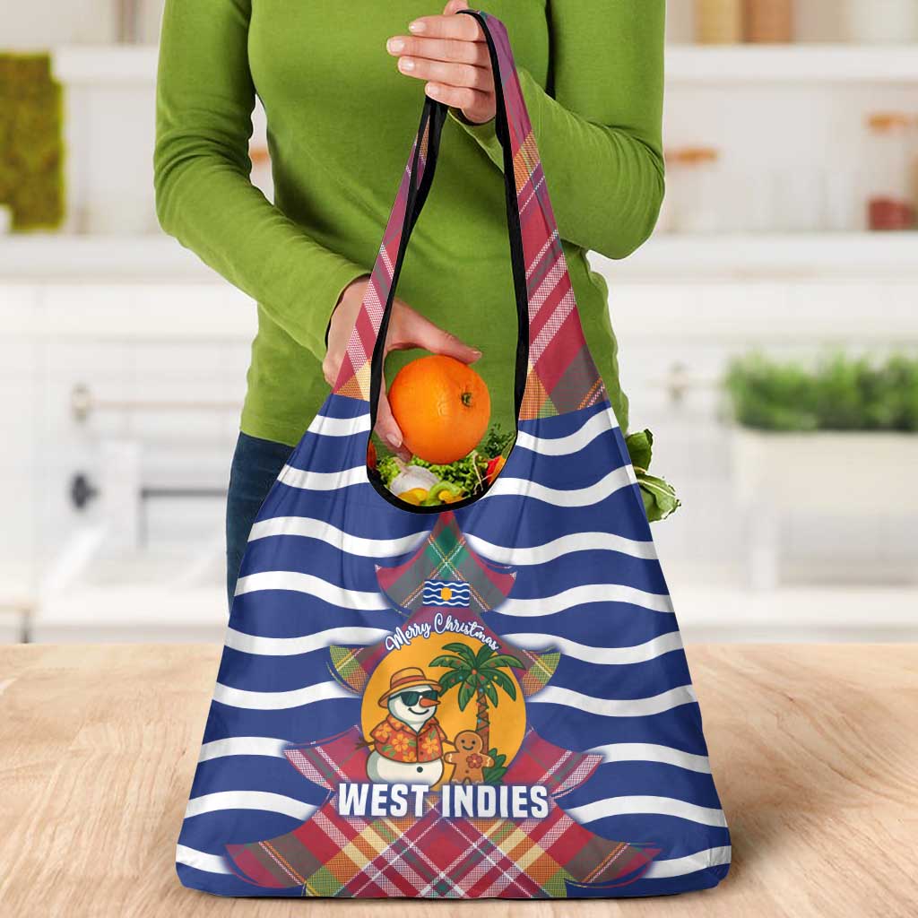 West Indies Christmas Grocery Bag with Tropical Snowman Palm Tree Gingerbread and Plaid Design - Wonder Print Shop