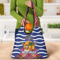 West Indies Christmas Grocery Bag with Tropical Snowman Palm Tree Gingerbread and Plaid Design - Wonder Print Shop