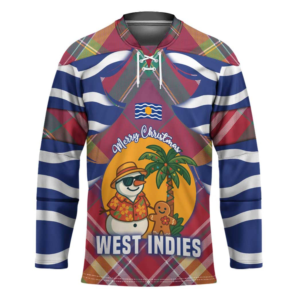 West Indies Christmas Hockey Jersey with Tropical Snowman Palm Tree Gingerbread and Plaid Design - Wonder Print Shop