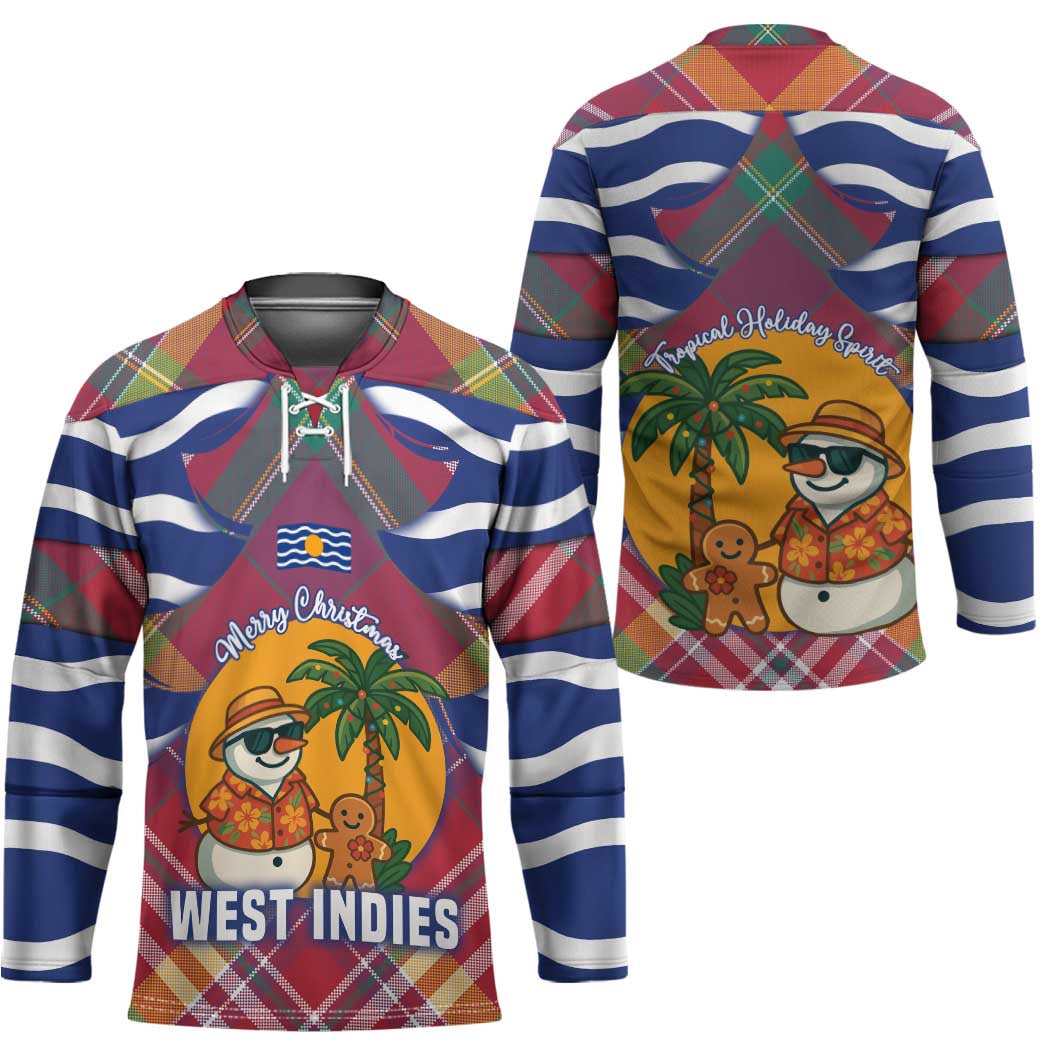 West Indies Christmas Hockey Jersey with Tropical Snowman Palm Tree Gingerbread and Plaid Design - Wonder Print Shop