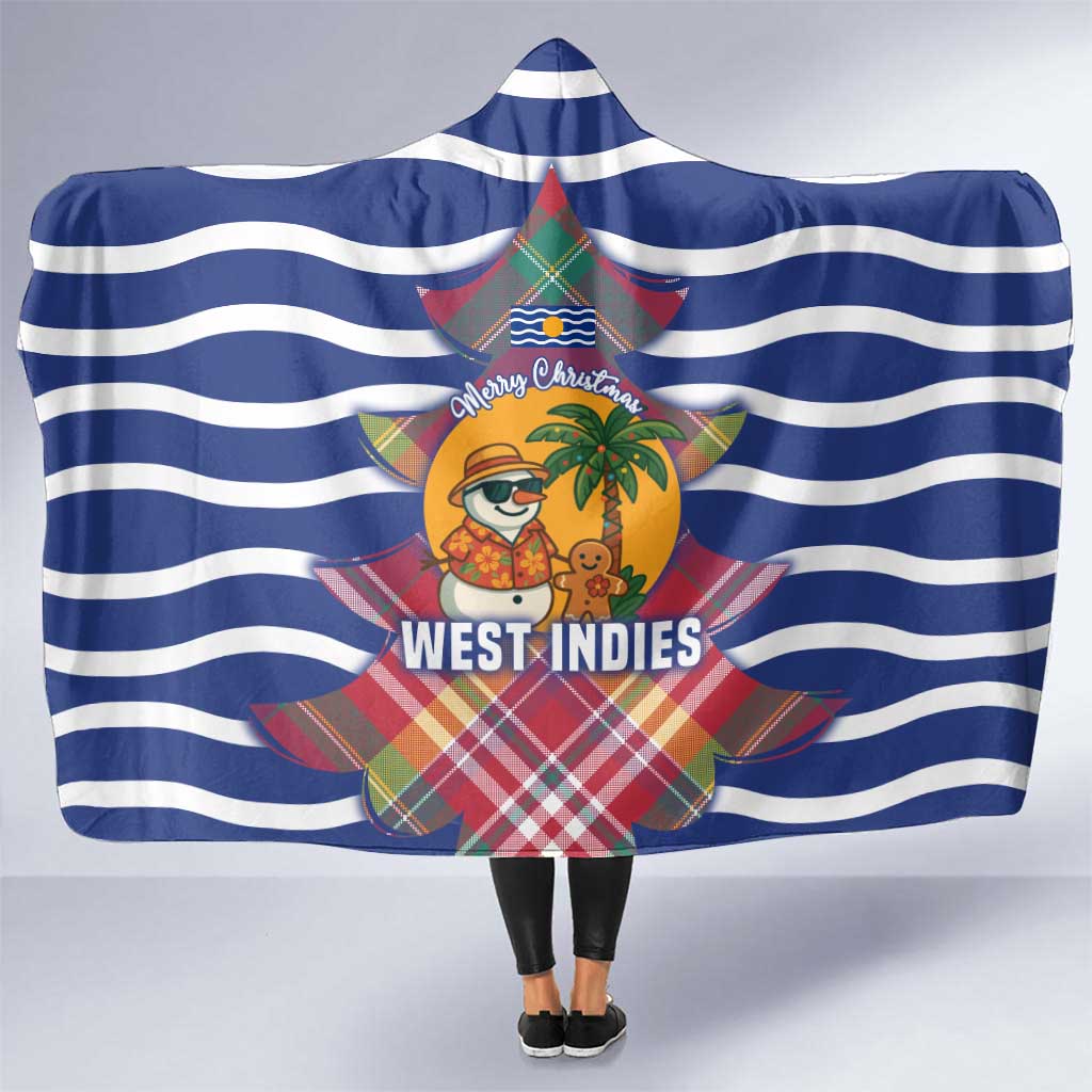 West Indies Christmas Hooded Blanket with Tropical Snowman Palm Tree Gingerbread and Plaid Design - Wonder Print Shop