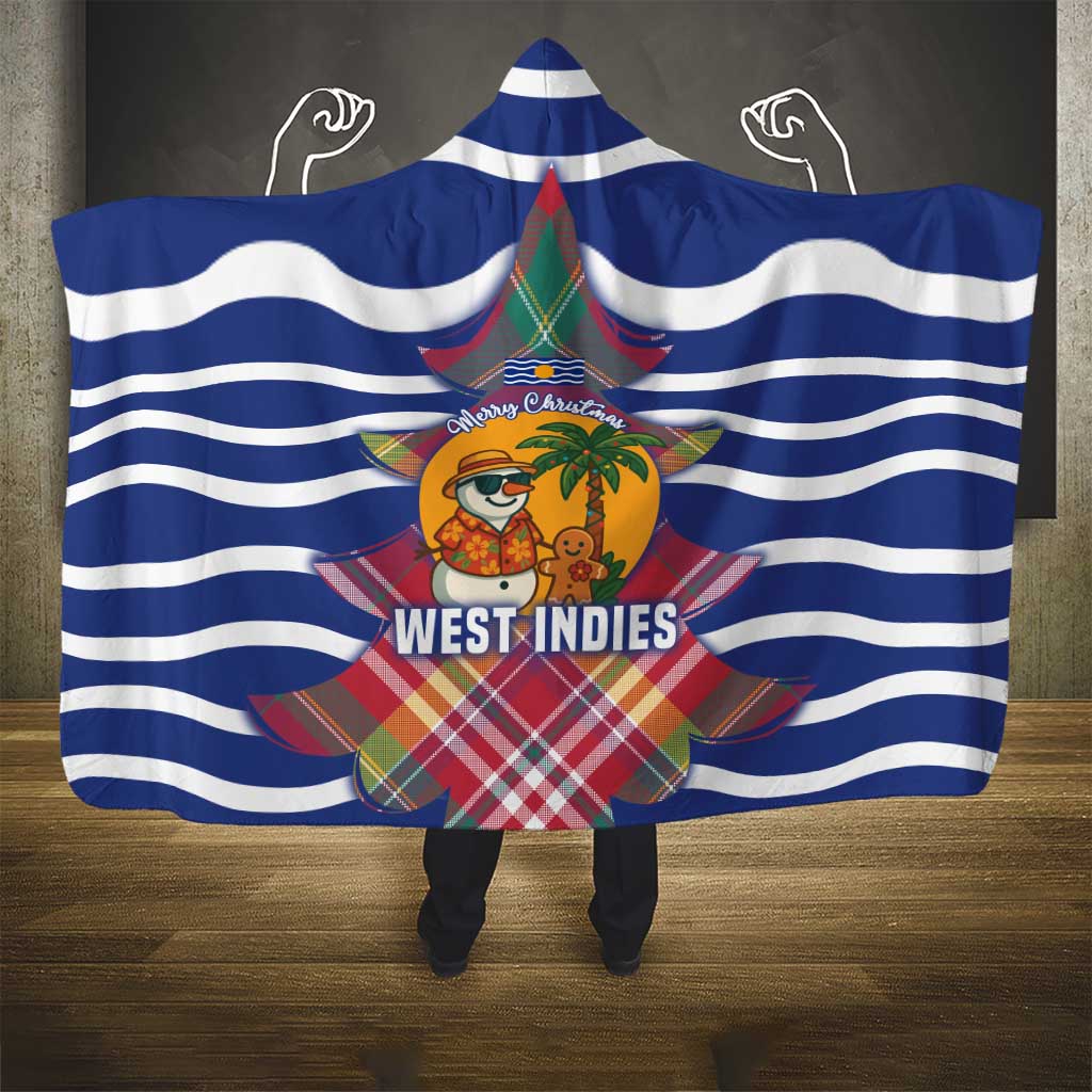 West Indies Christmas Hooded Blanket with Tropical Snowman Palm Tree Gingerbread and Plaid Design - Wonder Print Shop