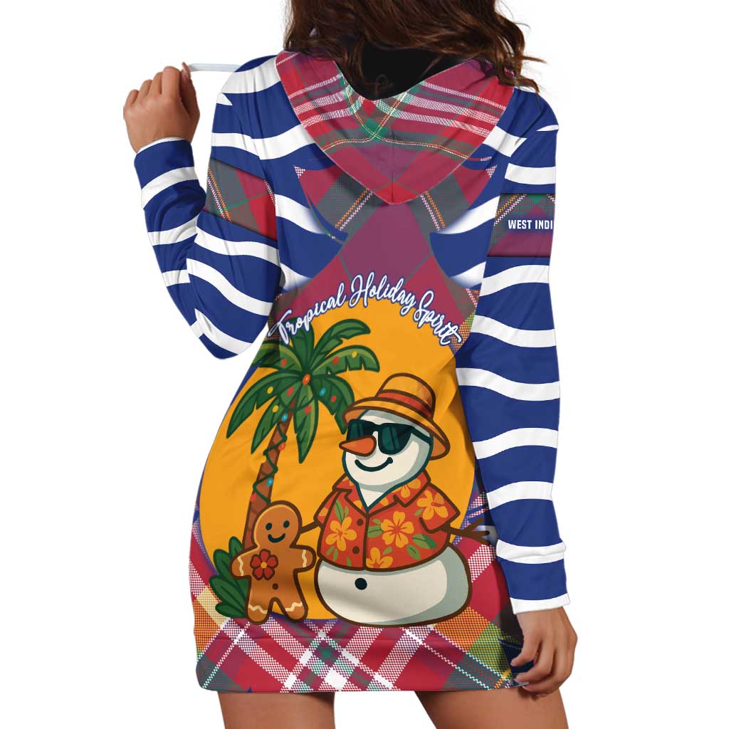 West Indies Christmas Hoodie Dress with Tropical Snowman Palm Tree Gingerbread and Plaid Design - Wonder Print Shop