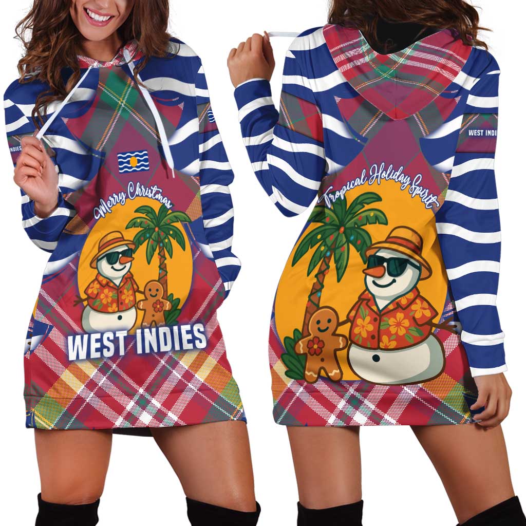 West Indies Christmas Hoodie Dress with Tropical Snowman Palm Tree Gingerbread and Plaid Design - Wonder Print Shop