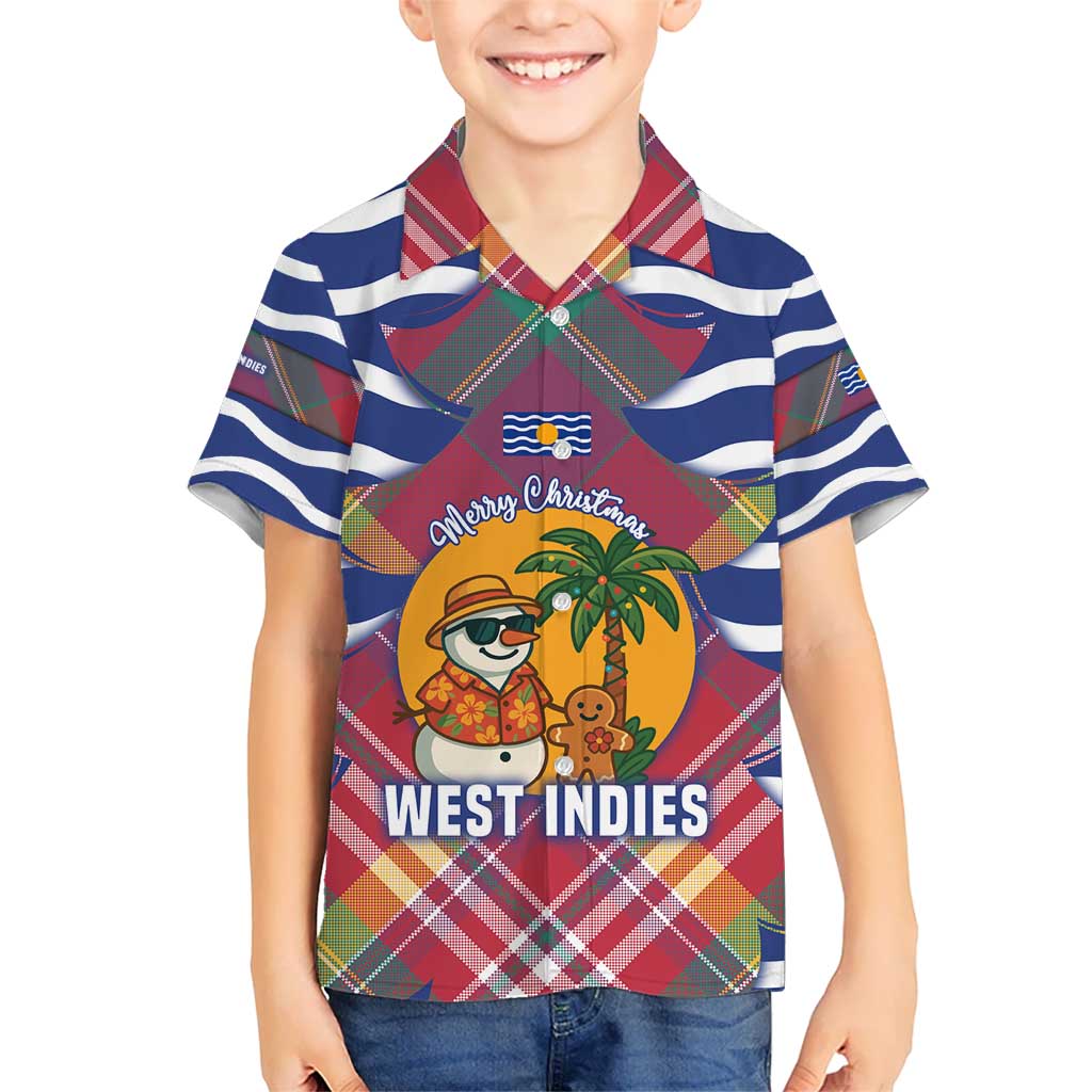 West Indies Christmas Kid Hawaiian Shirt with Tropical Snowman Palm Tree Gingerbread and Plaid Design - Wonder Print Shop