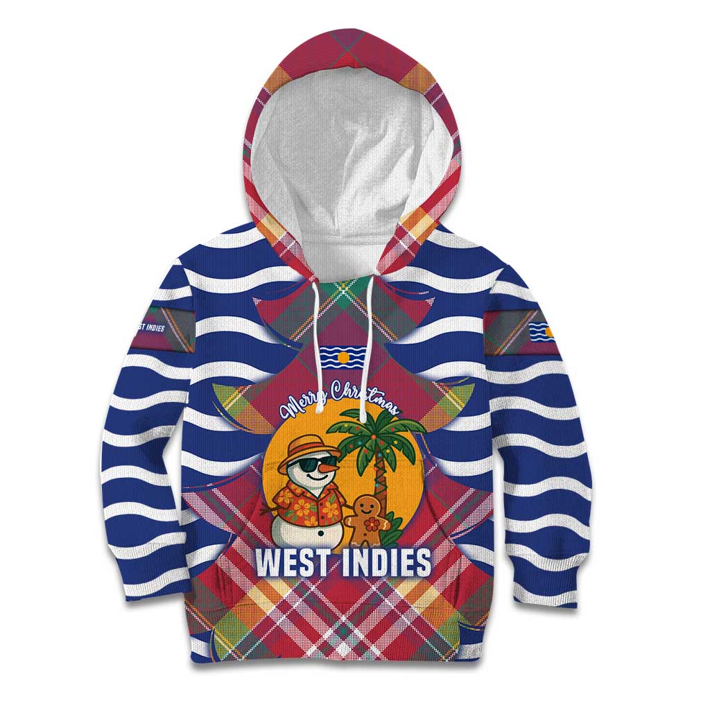 West Indies Christmas Kid Hoodie with Tropical Snowman Palm Tree Gingerbread and Plaid Design - Wonder Print Shop