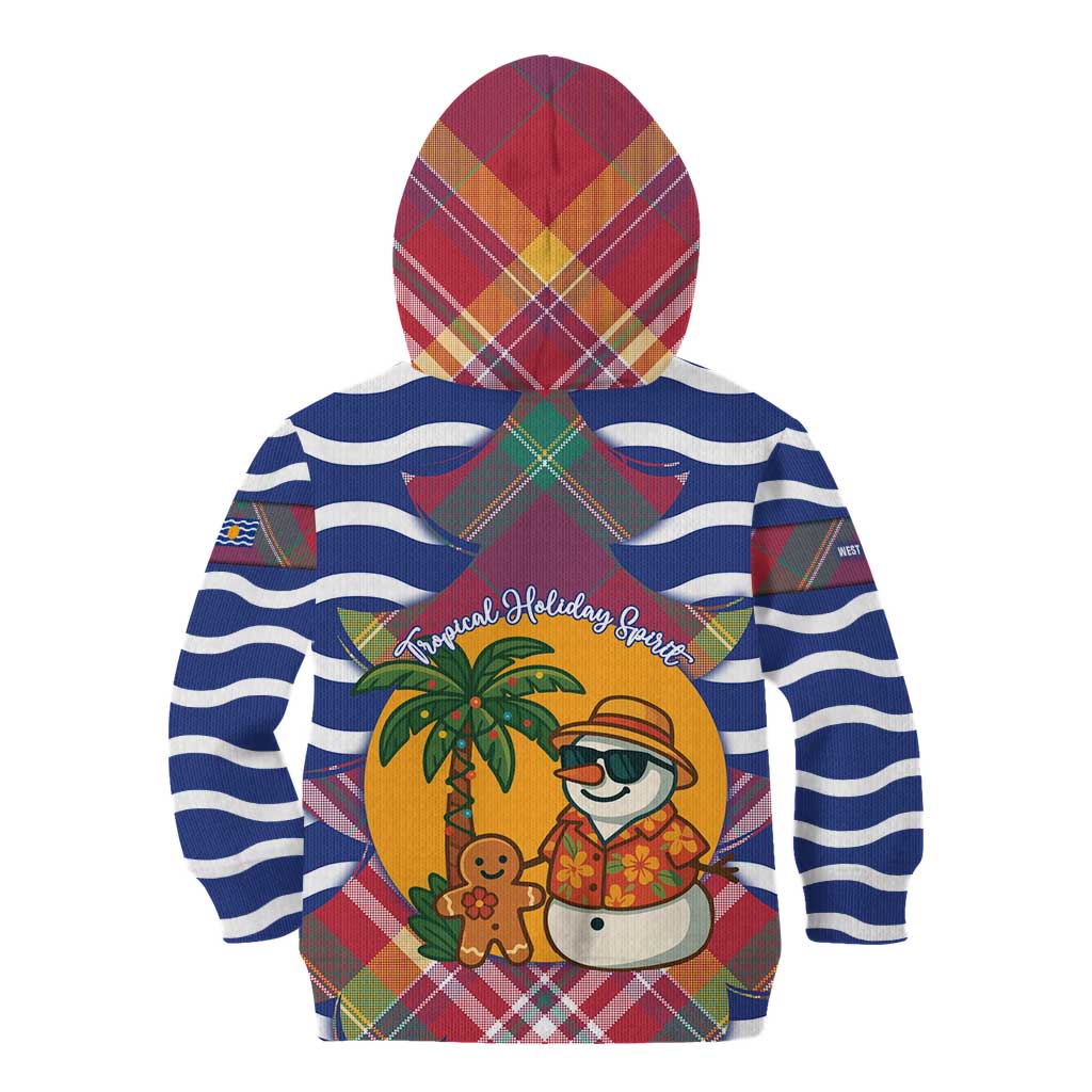 West Indies Christmas Kid Hoodie with Tropical Snowman Palm Tree Gingerbread and Plaid Design - Wonder Print Shop