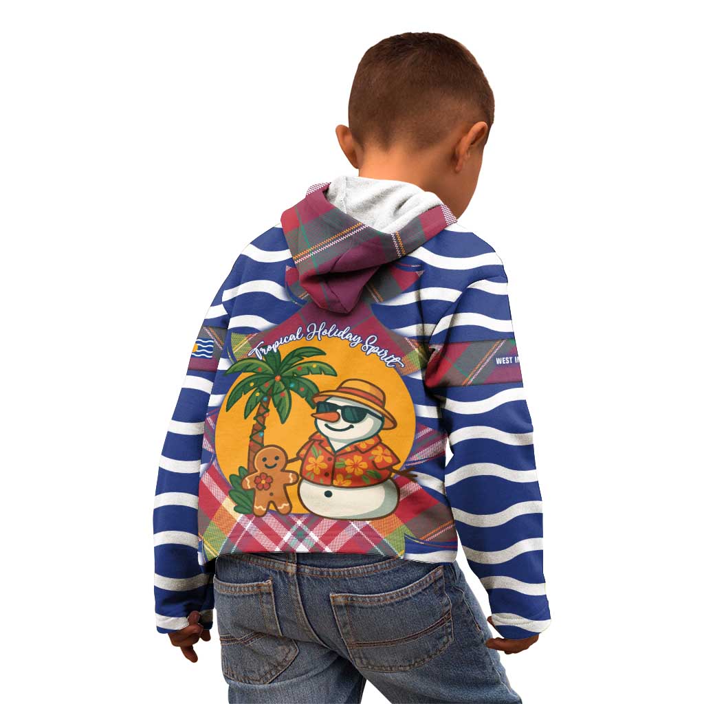 West Indies Christmas Kid Hoodie with Tropical Snowman Palm Tree Gingerbread and Plaid Design - Wonder Print Shop